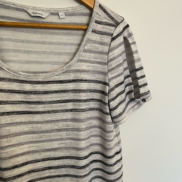 Reitmans Striped Short Sleeve Top - Gray and Black - Picture 3 of 5